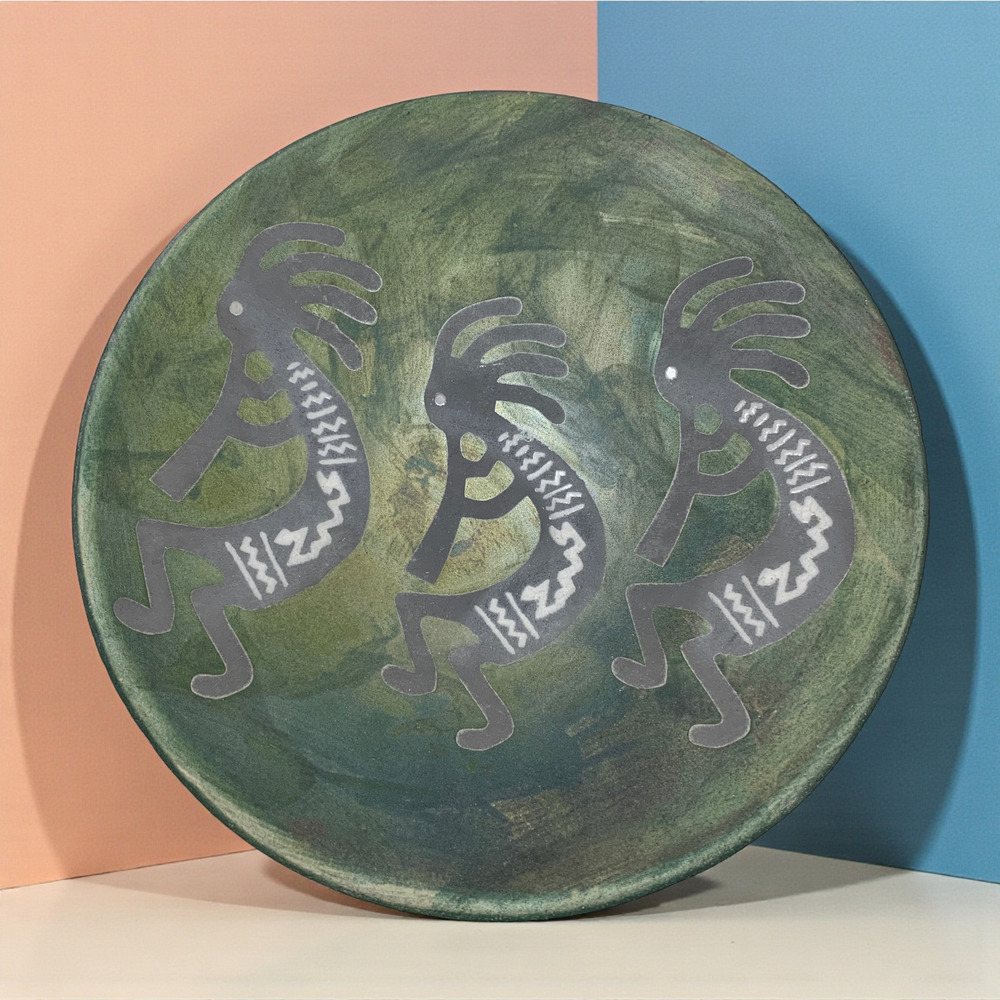 Vintage Jeremy Diller Raku Pottery Kokopelli Bowl Artisan Southwestern Signed